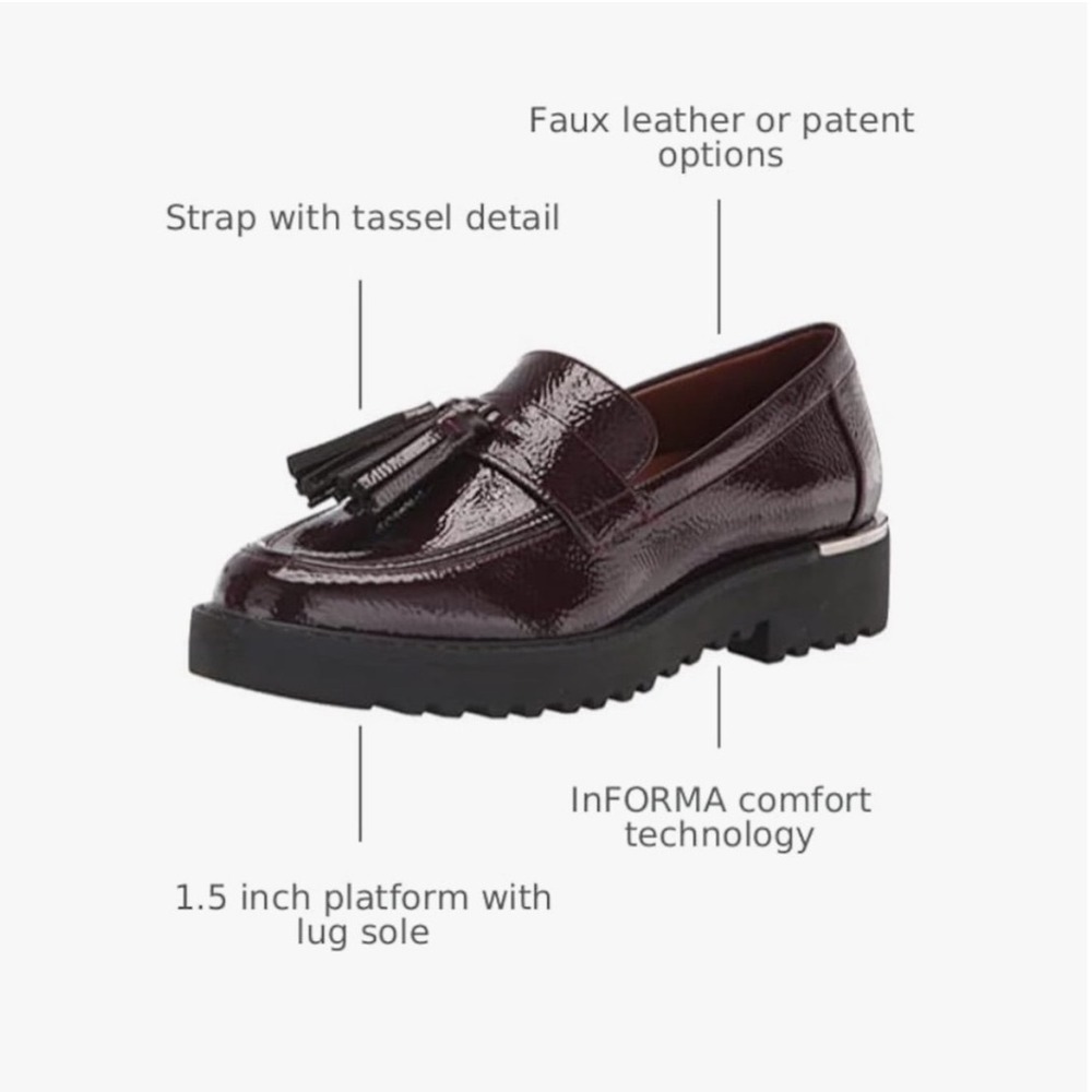 Franco Sarto Carolynn Burgundy Patent Tassel Lug Sole Loafers Womens 8M - Picture 9 of 9